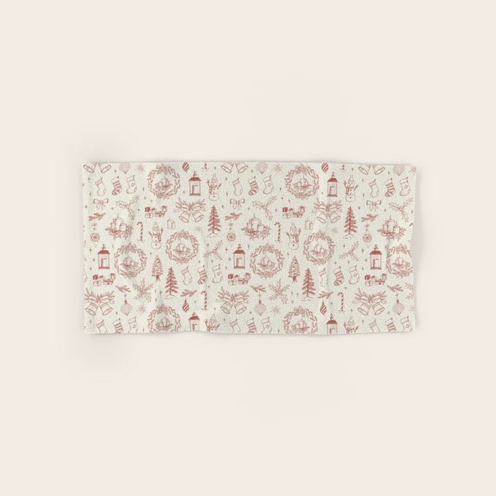 Christmas Toile // Vintage Red Bath Towel Gallery Image 1