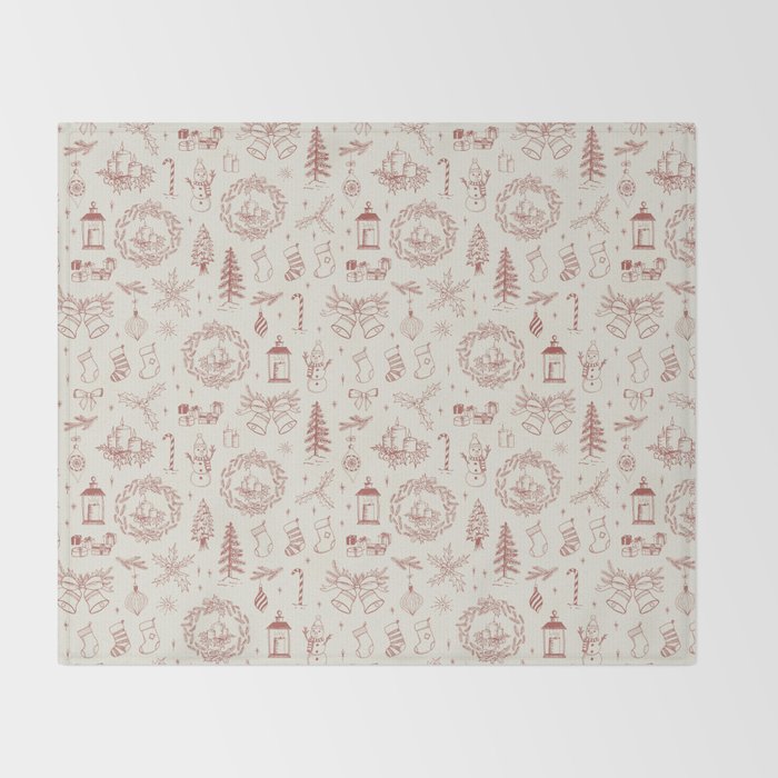 Christmas Toile // Vintage Red Throw Blanket Gallery Image 2