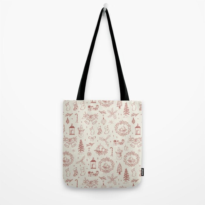 Christmas Toile // Vintage Red Tote Bag Gallery Image 2