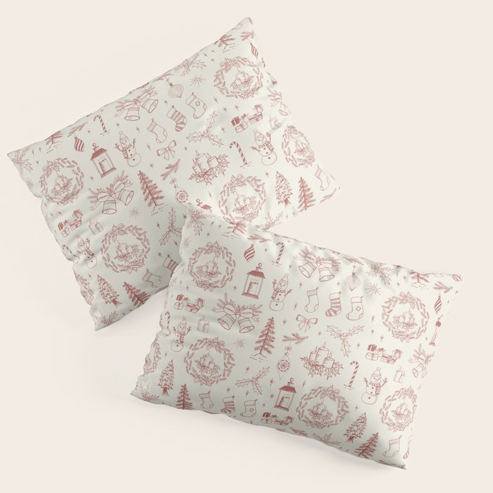 Christmas Toile // Vintage Red Pillow Sham Gallery Image 3