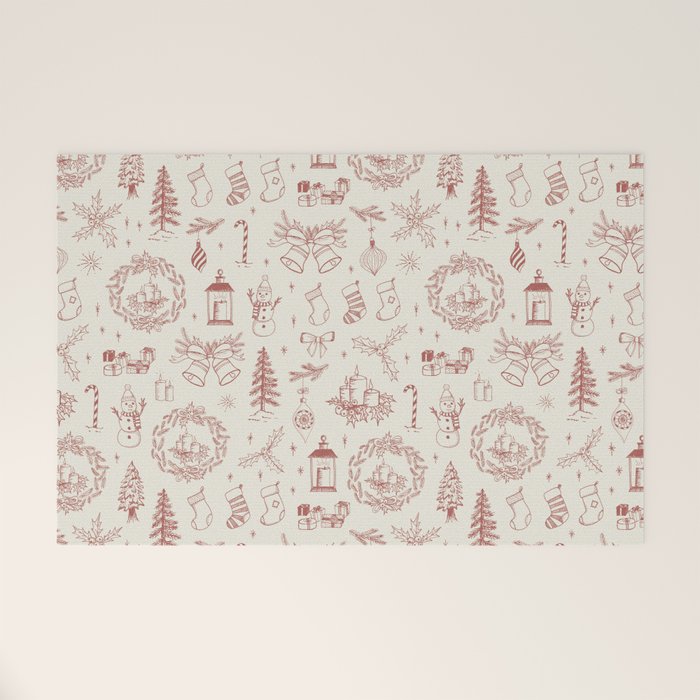 Christmas Toile // Vintage Red Welcome Mat Gallery Image 1