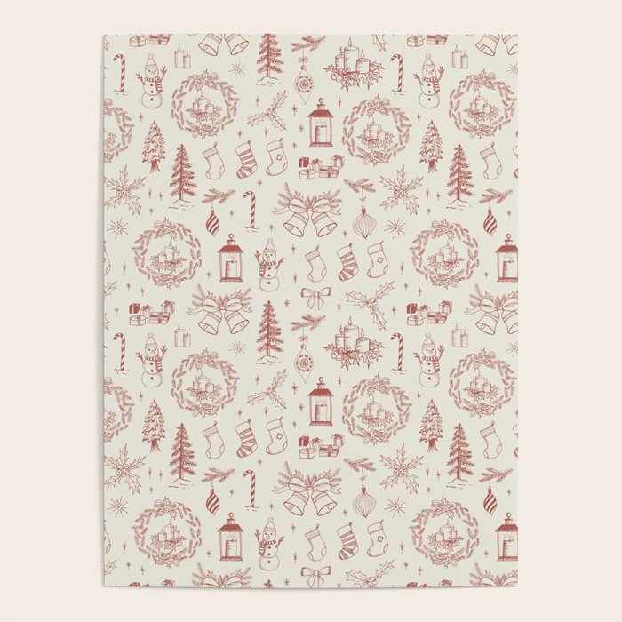 Christmas Toile // Vintage Red Poster Gallery Image 4