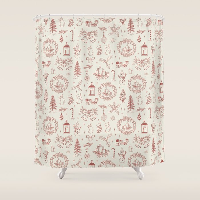 Christmas Toile // Vintage Red Shower Curtain Gallery Image 1