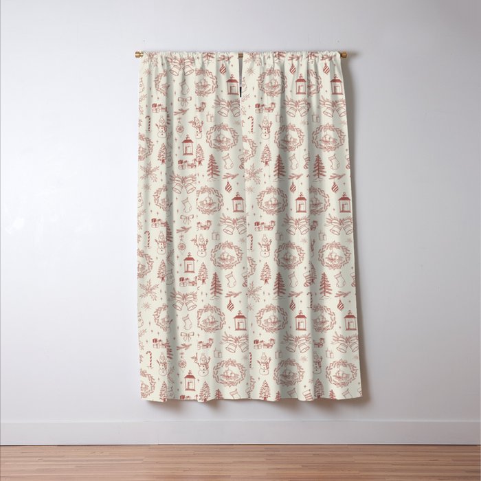 Christmas Toile // Vintage Red Window Curtain Gallery Image 3