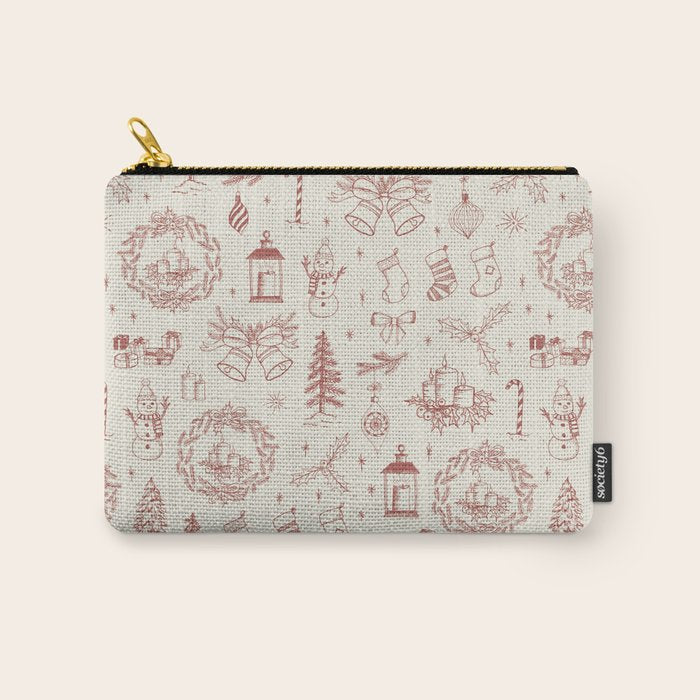Christmas Toile // Vintage Red Carry All Pouch Gallery Image 1