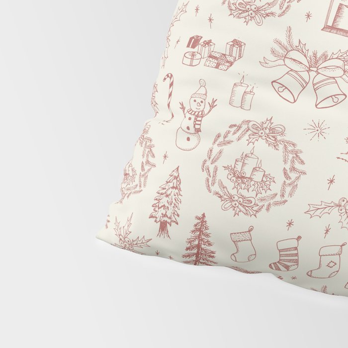 Christmas Toile // Vintage Red Pillow Sham Gallery Image 4