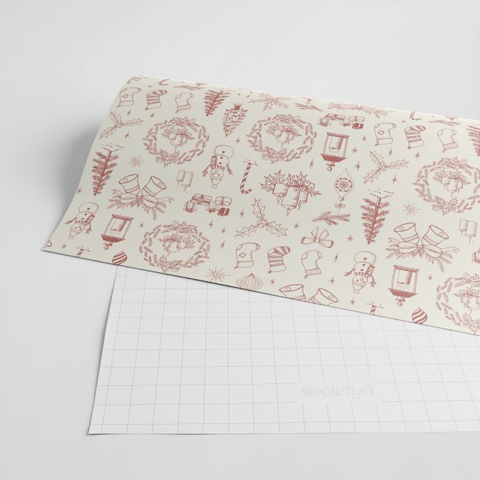 Christmas Toile // Vintage Red Wrapping Paper Gallery Image 2