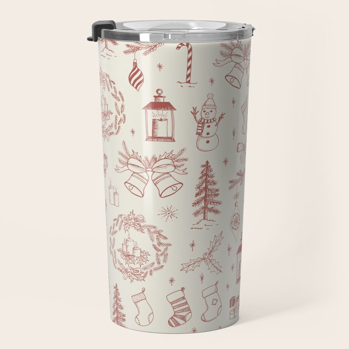 Christmas Toile // Vintage Red Travel Mug Gallery Image 3
