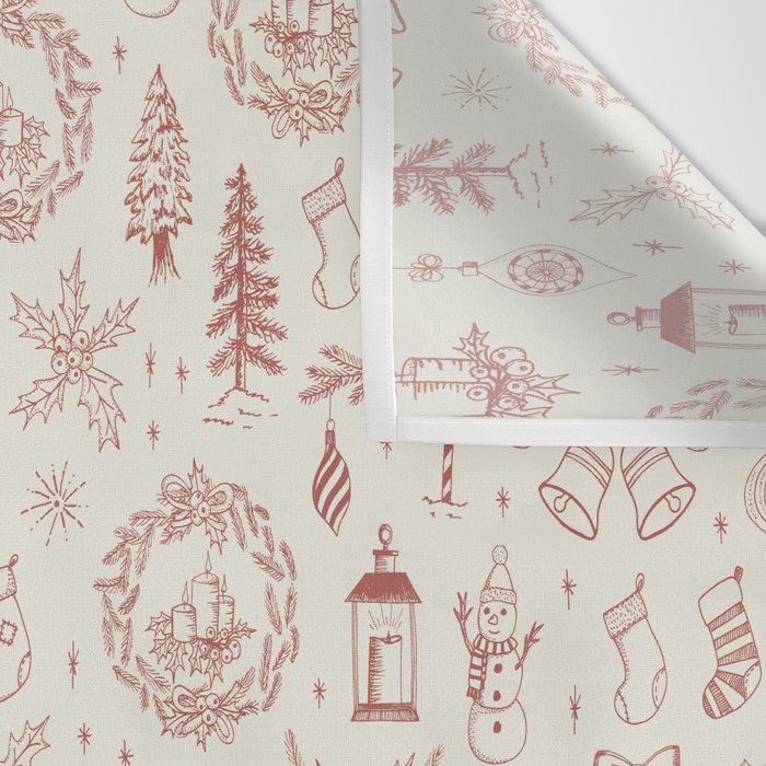 Christmas Toile // Vintage Red Wall Tapestry Gallery Image 3