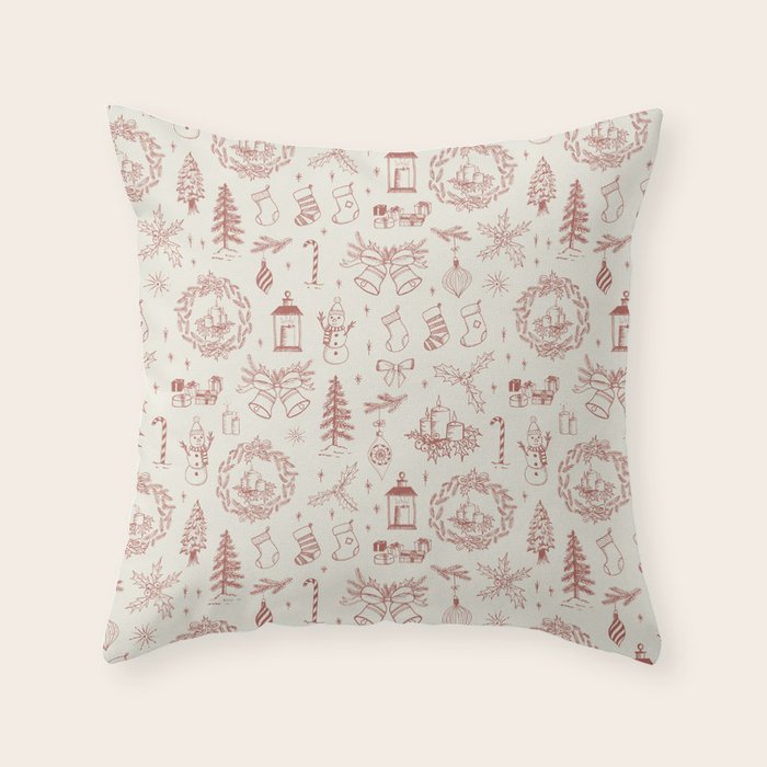 Christmas Toile // Vintage Red Throw Pillow Gallery Image 6