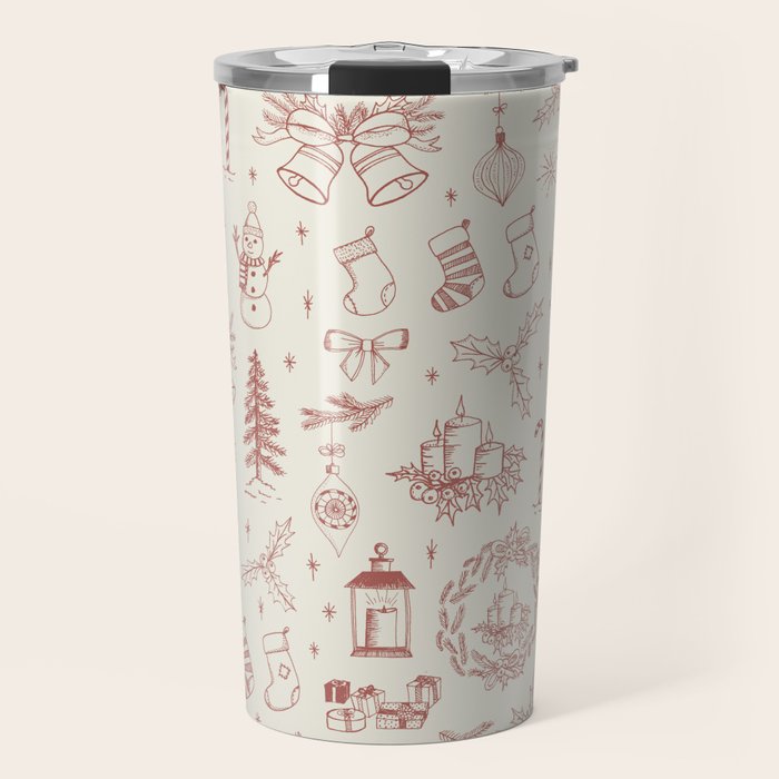Christmas Toile // Vintage Red Travel Mug Gallery Image 1