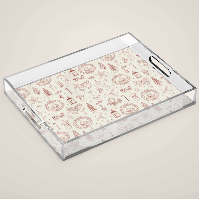 Christmas Toile // Vintage Red Acrylic Tray Gallery Image 1