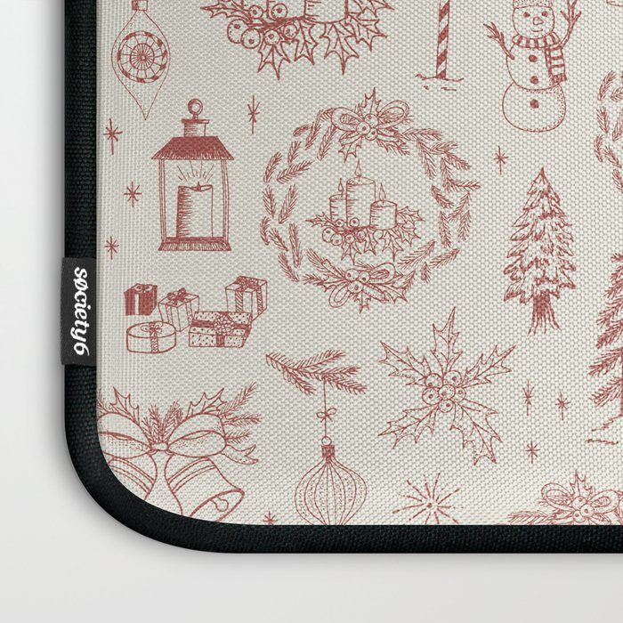 Christmas Toile // Vintage Red Laptop Sleeve Gallery Image 3