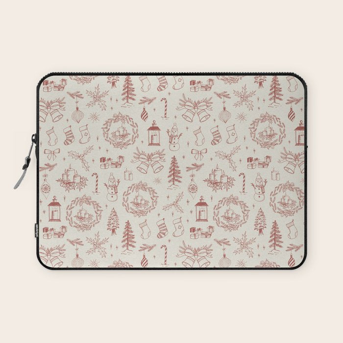 Christmas Toile // Vintage Red Laptop Sleeve Gallery Image 1