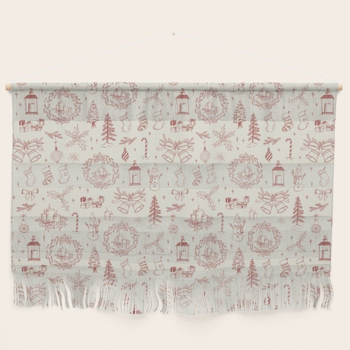 Christmas Toile // Vintage Red Wall Hanging Gallery Image 1