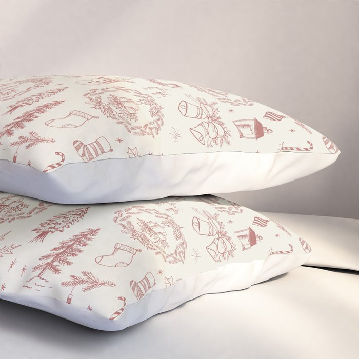 Christmas Toile // Vintage Red Pillow Sham Gallery Image 3