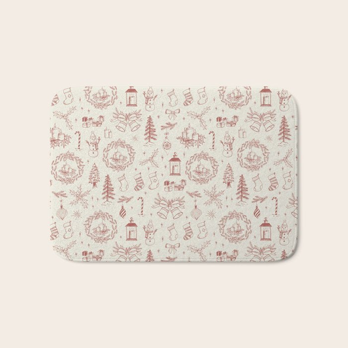 Christmas Toile // Vintage Red Bath Mat Gallery Image 1