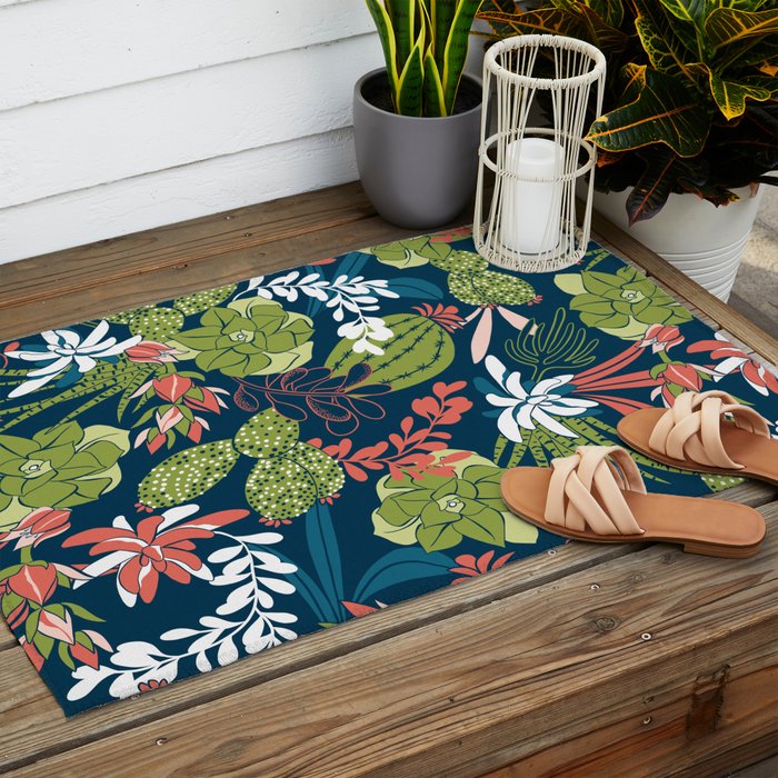 Succulent Garden Navy Outdoor Rug Gallery Image 2