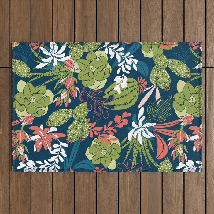 Succulent Garden Navy Outdoor Rug Gallery Image 1