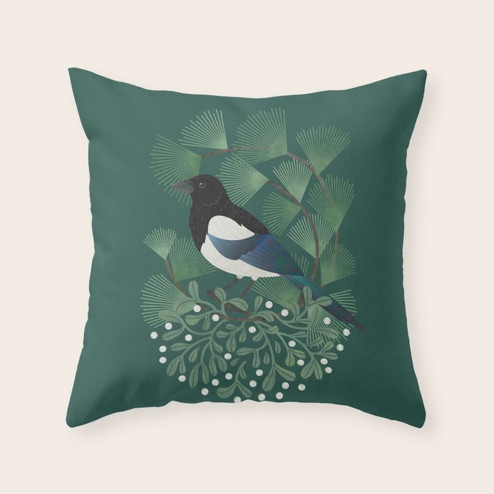Magpie & Mistletoe Throw Pillow Gallery Image 6