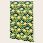 Art Nouveau Pattern 2 Cream Yellow Ochre Sage Green On Dark Blue Wallpaper Gallery Image 2