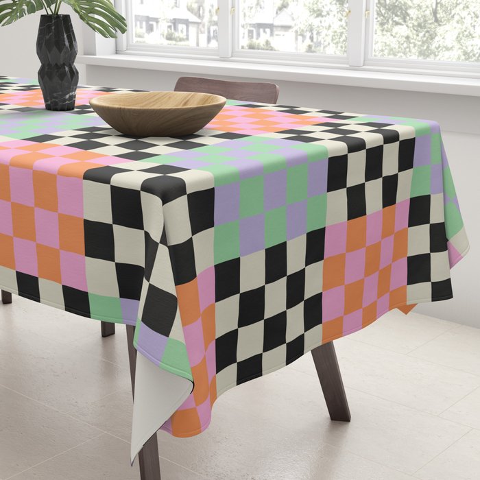 Colorful retro checkered patchwork pattern Tablecloth Gallery Image 3
