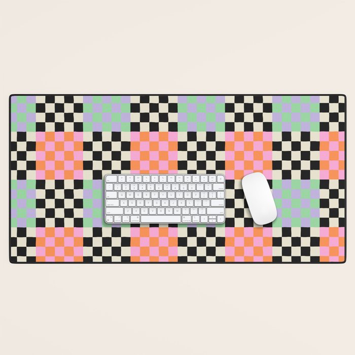 Colorful retro checkered patchwork pattern Desk Mat Gallery Image 1