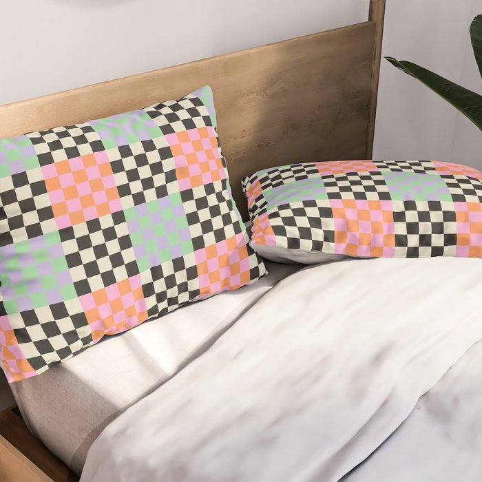 Colorful retro checkered patchwork pattern Pillow Sham Gallery Image 2
