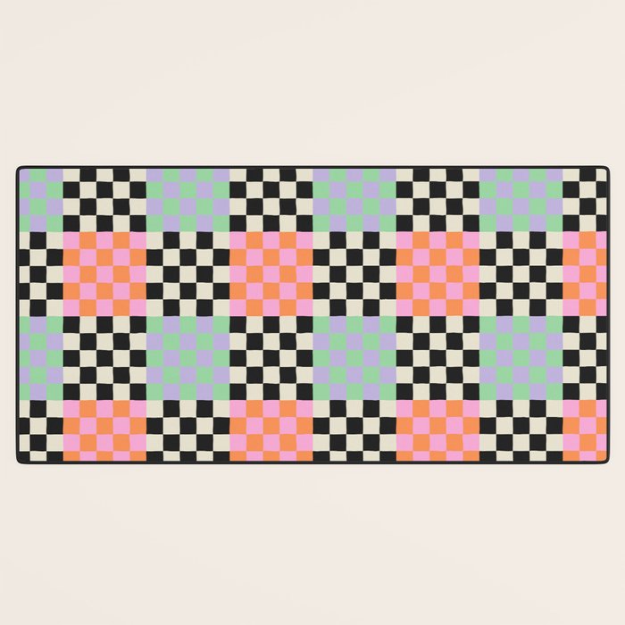 Colorful retro checkered patchwork pattern Desk Mat Gallery Image 3