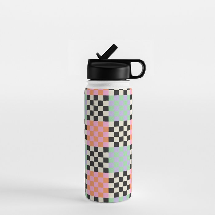 Colorful retro checkered patchwork pattern Water Bottle Gallery Image 1