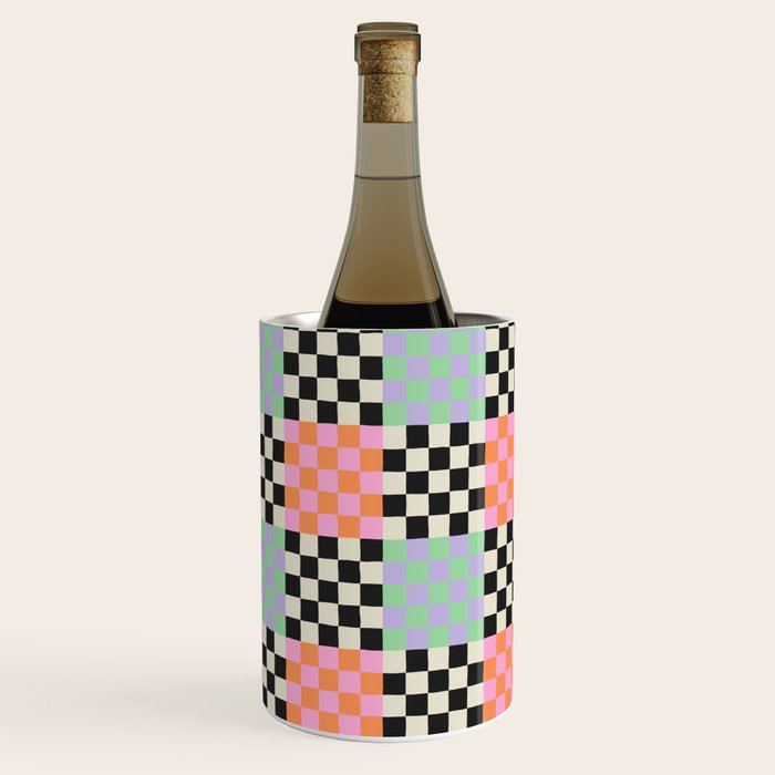 Colorful retro checkered patchwork pattern Wine Chiller Gallery Image 2