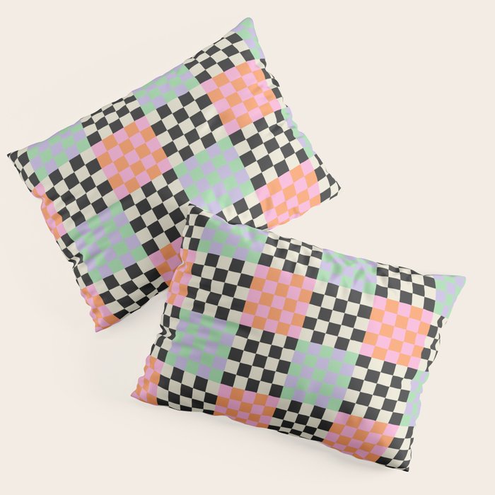Colorful retro checkered patchwork pattern Pillow Sham Gallery Image 3
