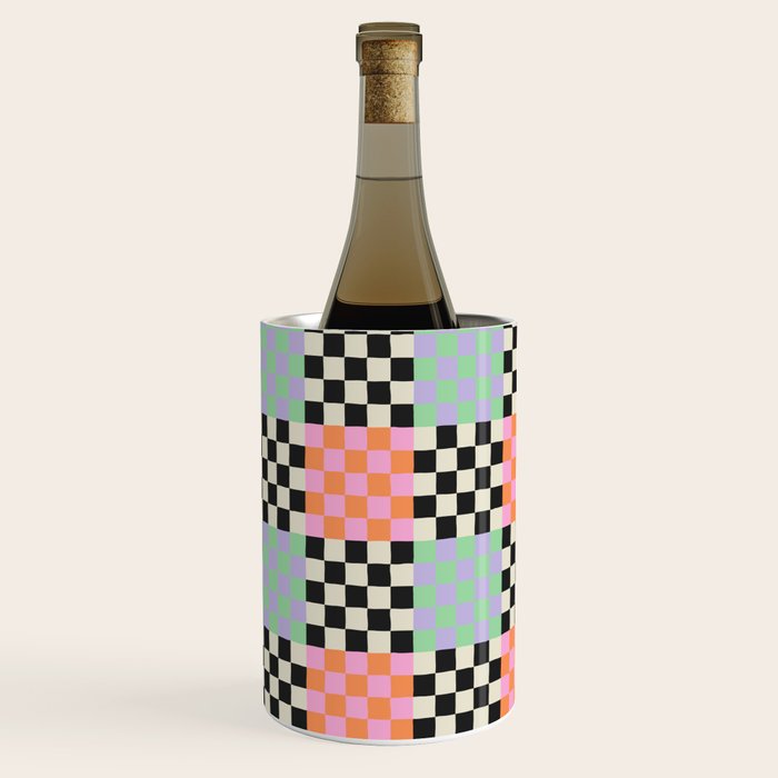 Colorful retro checkered patchwork pattern Wine Chiller Gallery Image 3