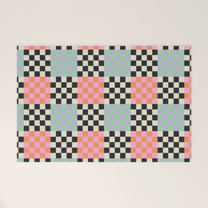 Colorful retro checkered patchwork pattern Welcome Mat Gallery Image 1