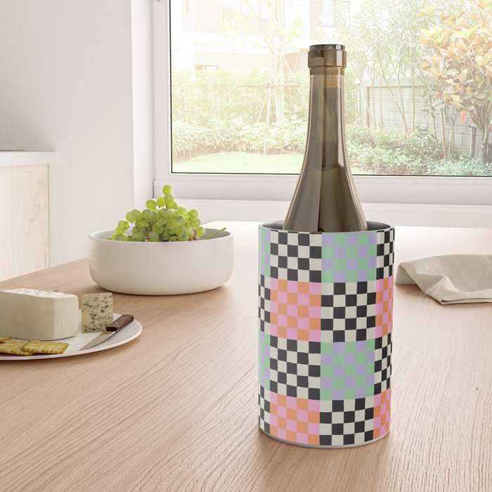 Colorful retro checkered patchwork pattern Wine Chiller Gallery Image 4