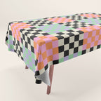 Colorful retro checkered patchwork pattern Tablecloth Gallery Image 1