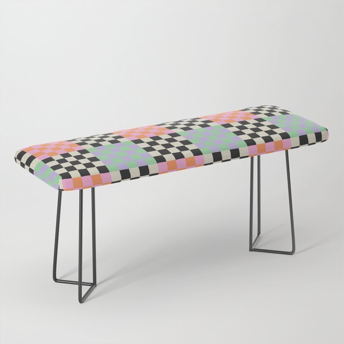 Colorful retro checkered patchwork pattern Bench Gallery Image 1