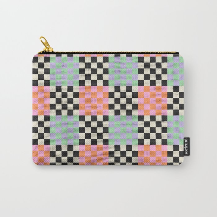 Colorful retro checkered patchwork pattern Carry All Pouch Gallery Image 1