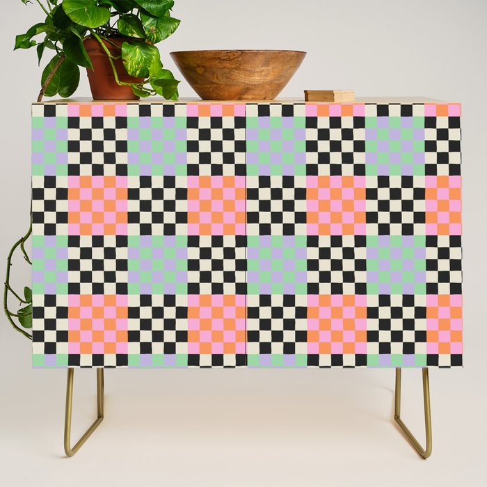 Colorful retro checkered patchwork pattern Credenza Gallery Image 1