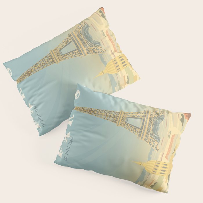Paris France Eiffel Tower Vintage Travel Poster Commercial Air Travel Pillow Sham Gallery Image 3