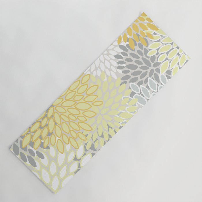 Floral Prints, Soft, Yellow and Gray, Modern Print Art Yoga Mat Gallery Image 1