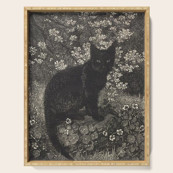 The witch - Lionel Lindsay - Wood Engraving Print Black Cat Gothic Serving Tray Gallery Image 1