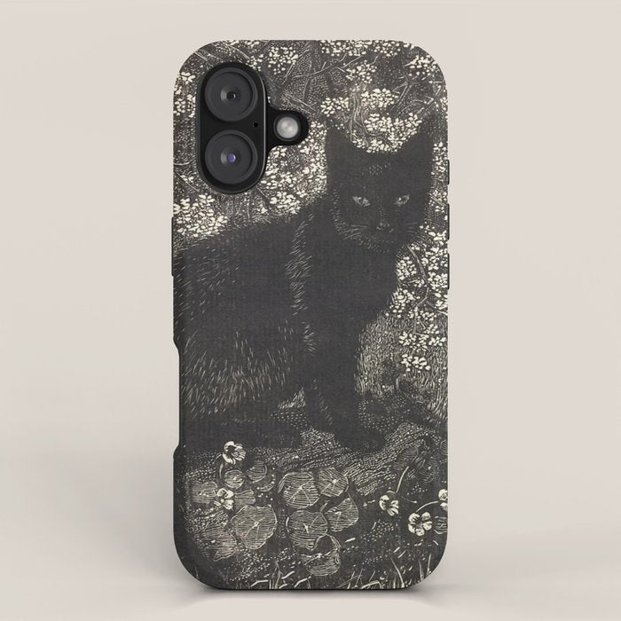 The witch - Lionel Lindsay - Wood Engraving Print Black Cat Gothic iPhone Case Gallery Image 1