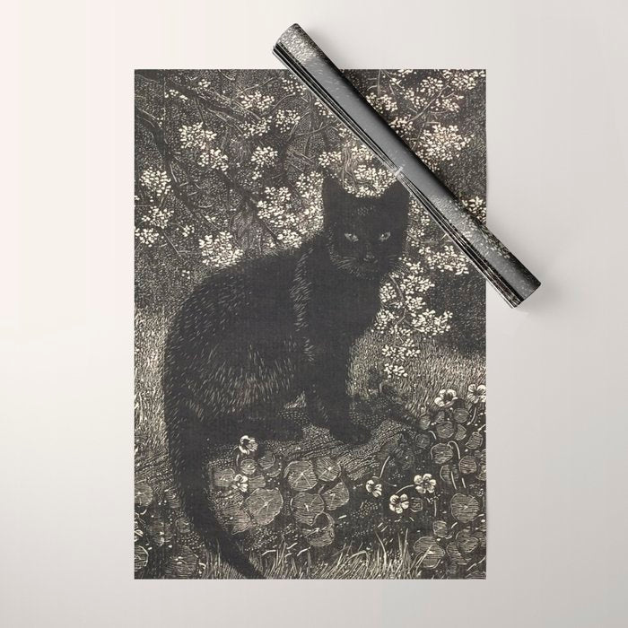 The witch - Lionel Lindsay - Wood Engraving Print Black Cat Gothic Wrapping Paper Gallery Image 1
