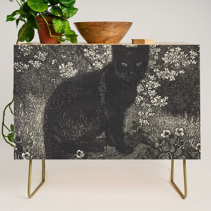 The witch - Lionel Lindsay - Wood Engraving Print Black Cat Gothic Credenza Gallery Image 1