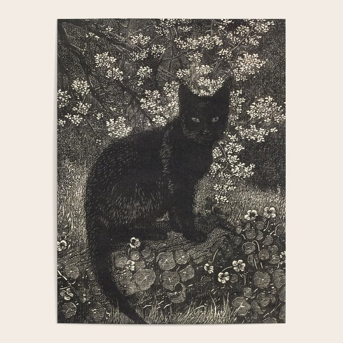 The witch - Lionel Lindsay - Wood Engraving Print Black Cat Gothic Poster Gallery Image 4