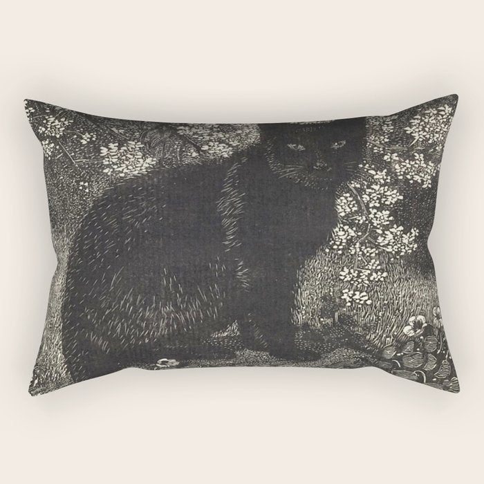 The witch - Lionel Lindsay - Wood Engraving Print Black Cat Gothic Rectangular Pillow Gallery Image 2