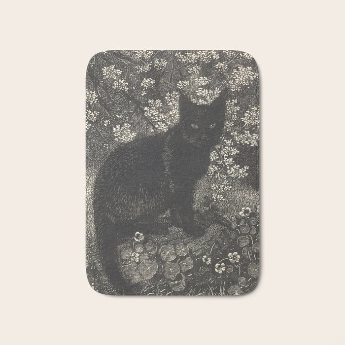 The witch - Lionel Lindsay - Wood Engraving Print Black Cat Gothic Bath Mat Gallery Image 1