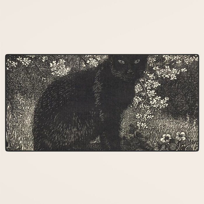 The witch - Lionel Lindsay - Wood Engraving Print Black Cat Gothic Desk Mat Gallery Image 3