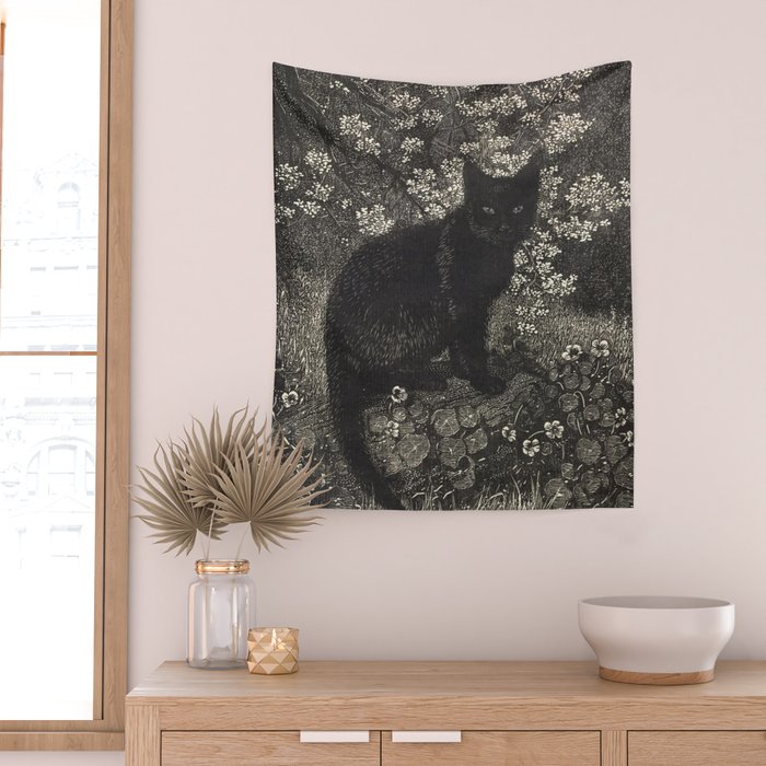 The witch - Lionel Lindsay - Wood Engraving Print Black Cat Gothic Wall Tapestry Gallery Image 2